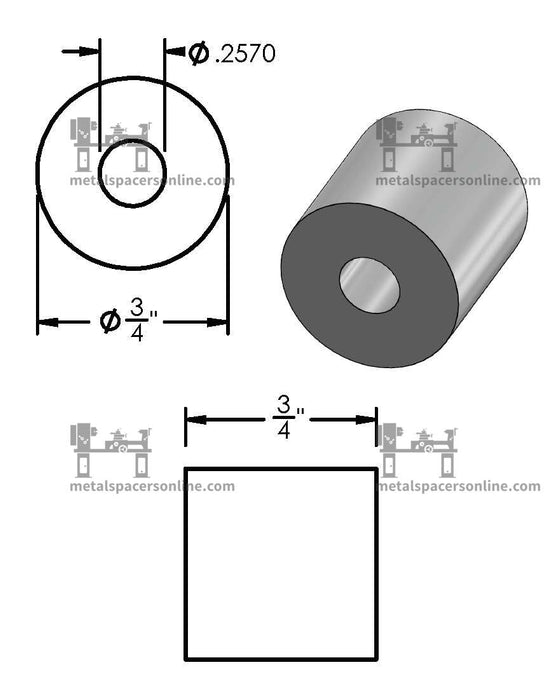 Aluminum Spacer 3/4" OD X 1/4" ID - Metal Spacers Online