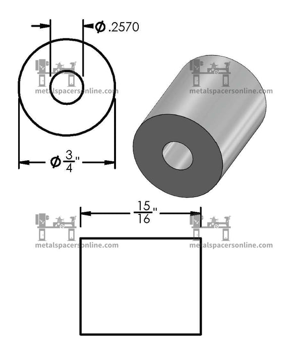 Aluminum Spacer 3/4" OD X 1/4" ID - Metal Spacers Online