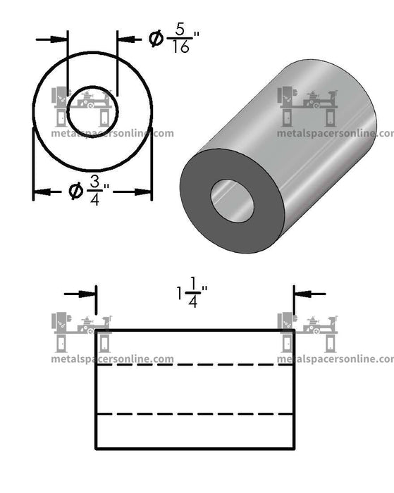 Aluminum Spacer 3/4" OD X 5/16" ID - Metal Spacers Online