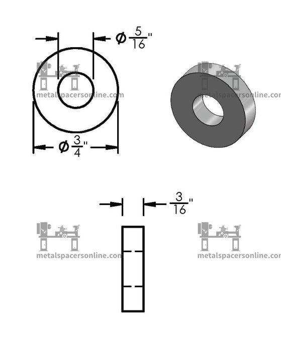 Aluminum Spacer 3/4" OD X 5/16" ID - Metal Spacers Online