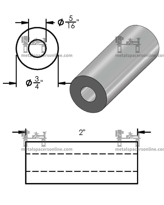 Aluminum Spacer 3/4" OD X 5/16" ID - Metal Spacers Online