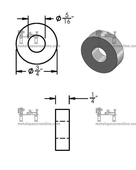 Aluminum Spacer 3/4" OD X 5/16" ID - Metal Spacers Online