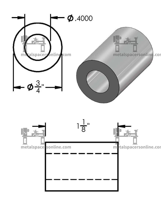 Aluminum Spacer 3/4" OD X 3/8" ID - Metal Spacers Online