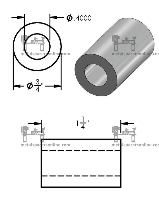 Aluminum Spacer 3/4" OD X 3/8" ID - Metal Spacers Online