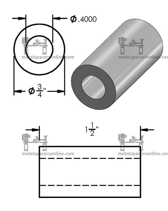 Aluminum Spacer 3/4" OD X 3/8" ID - Metal Spacers Online