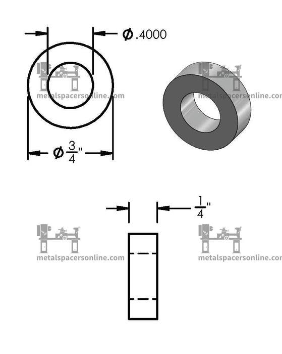 Aluminum Spacer 3/4" OD X 3/8" ID - Metal Spacers Online