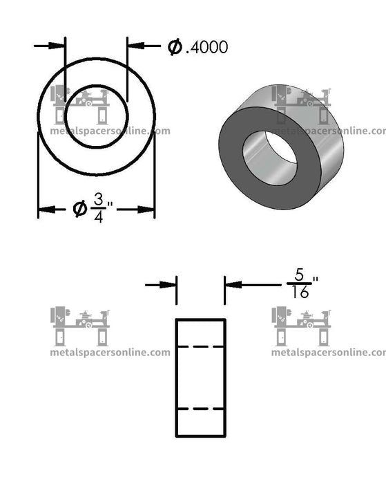 Aluminum Spacer 3/4" OD X 3/8" ID - Metal Spacers Online