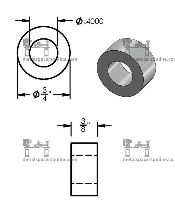 Aluminum Spacer 3/4" OD X 3/8" ID - Metal Spacers Online