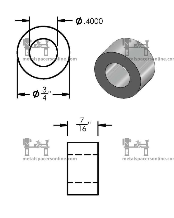 Aluminum Spacer 3/4" OD X 3/8" ID - Metal Spacers Online