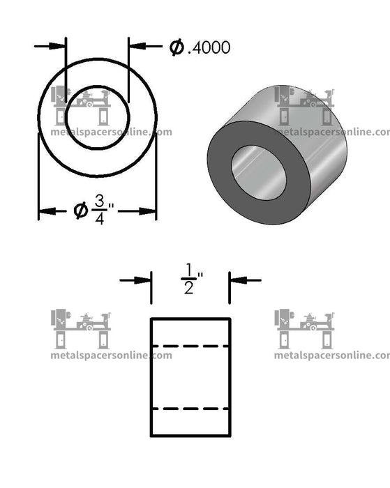 Aluminum Spacer 3/4" OD X 3/8" ID - Metal Spacers Online