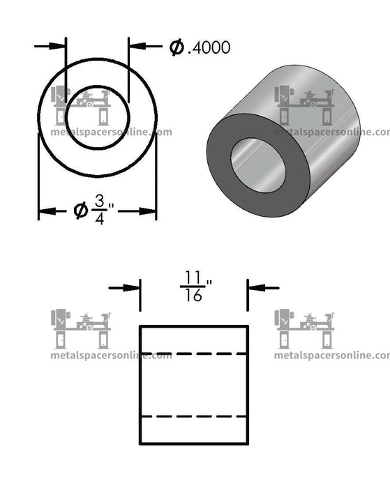 Aluminum Spacer 3/4" OD X 3/8" ID - Metal Spacers Online