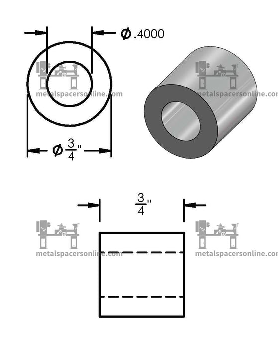 Aluminum Spacer 3/4" OD X 3/8" ID - Metal Spacers Online