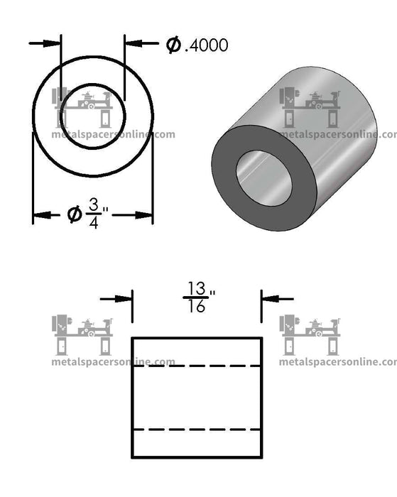 Aluminum Spacer 3/4" OD X 3/8" ID - Metal Spacers Online