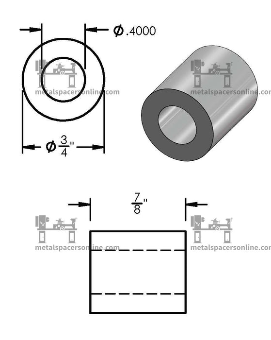 Aluminum Spacer 3/4" OD X 3/8" ID - Metal Spacers Online