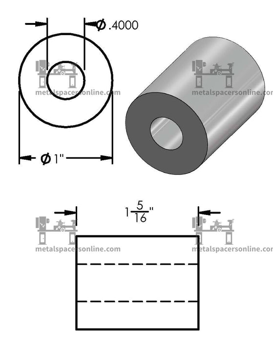 Black Aluminum Spacer 1" OD X 3/8" ID - Metal Spacers Online