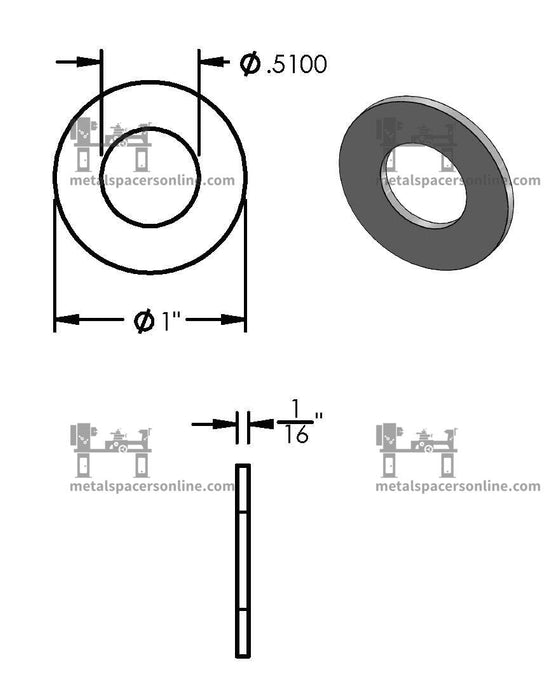 Black Aluminum Spacer 1" OD X 1/2" ID - Metal Spacers Online