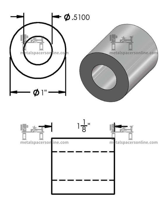 Black Aluminum Spacer 1" OD X 1/2" ID - Metal Spacers Online