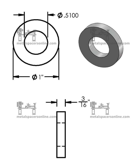 Black Aluminum Spacer 1" OD X 1/2" ID - Metal Spacers Online