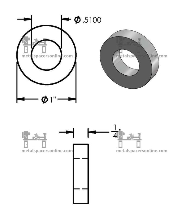 Black Aluminum Spacer 1" OD X 1/2" ID - Metal Spacers Online