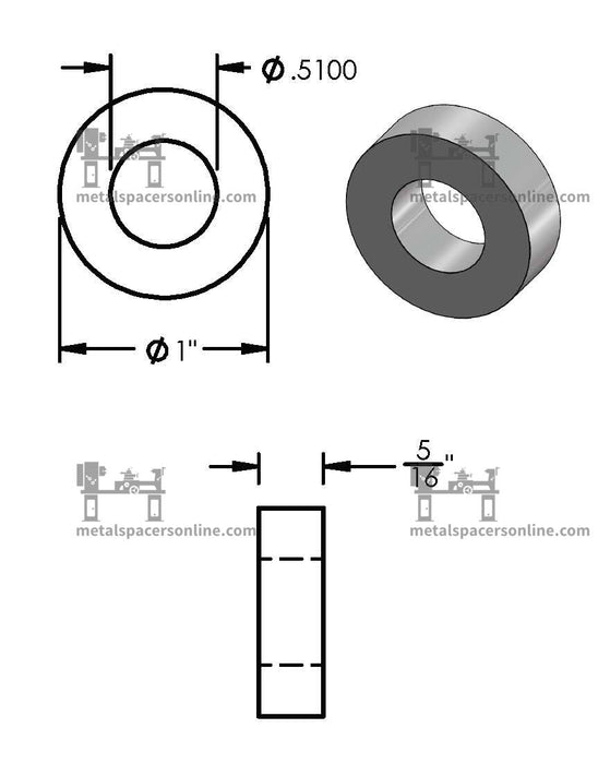 Black Aluminum Spacer 1" OD X 1/2" ID - Metal Spacers Online