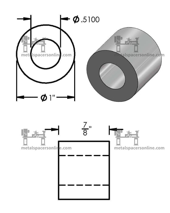 Black Aluminum Spacer 1" OD X 1/2" ID - Metal Spacers Online