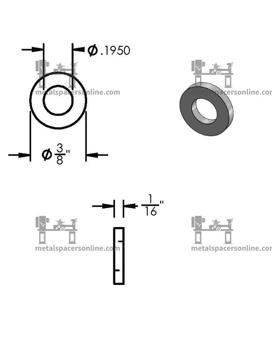 Black Aluminum Spacer 3/8" OD X 3/16" ID - Metal Spacers Online