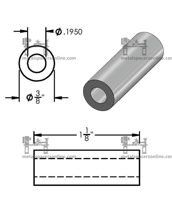 Black Aluminum Spacer 3/8" OD X 3/16" ID - Metal Spacers Online