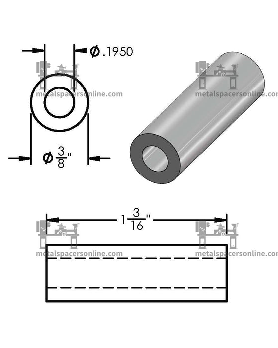 Black Aluminum Spacer 3/8" OD X 3/16" ID - Metal Spacers Online