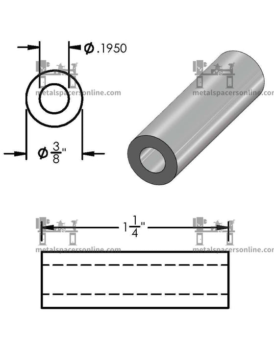 Black Aluminum Spacer 3/8" OD X 3/16" ID - Metal Spacers Online