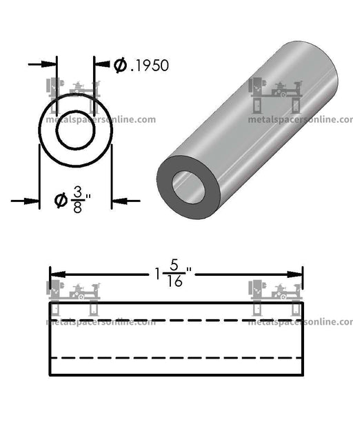 Black Aluminum Spacer 3/8" OD X 3/16" ID - Metal Spacers Online