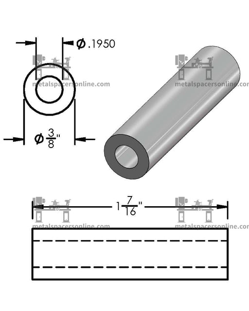 Black Aluminum Spacer 3/8" OD X 3/16" ID - Metal Spacers Online