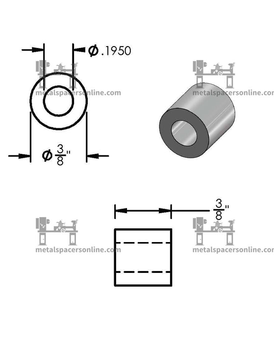 Black Aluminum Spacer 3/8" OD X 3/16" ID - Metal Spacers Online