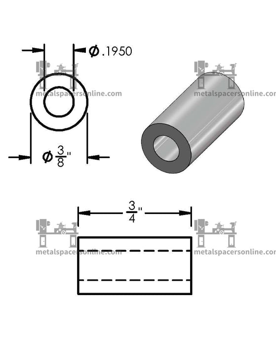 Black Aluminum Spacer 3/8" OD X 3/16" ID - Metal Spacers Online