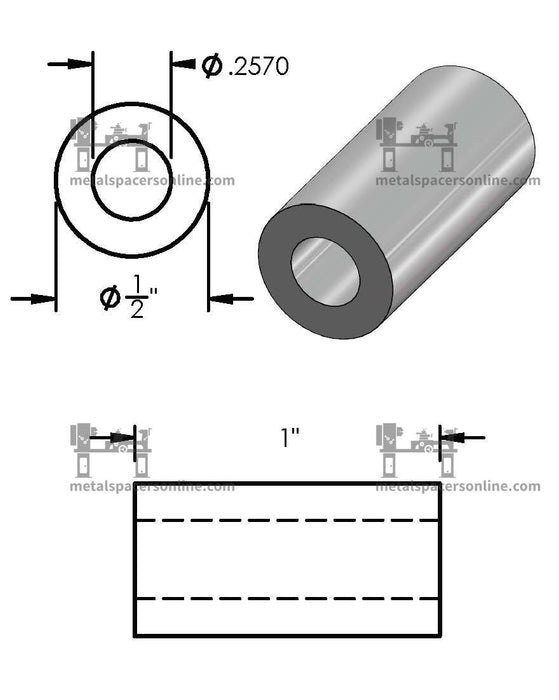 Black Aluminum Spacer 1/2" OD X 1/4" ID - Metal Spacers Online