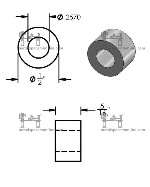 Black Aluminum Spacer 1/2" OD X 1/4" ID - Metal Spacers Online