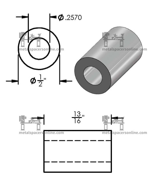 Black Aluminum Spacer 1/2" OD X 1/4" ID - Metal Spacers Online