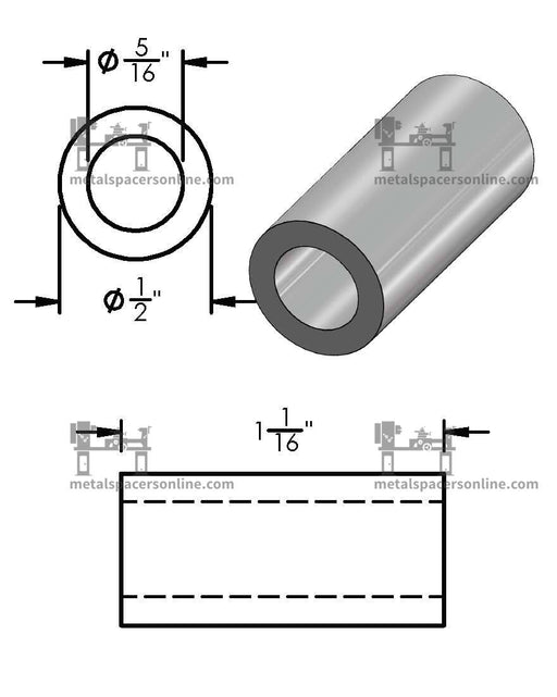 Black Aluminum Spacer 1/2" OD X 5/16" ID - Metal Spacers Online