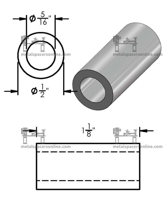 Black Aluminum Spacer 1/2" OD X 5/16" ID - Metal Spacers Online