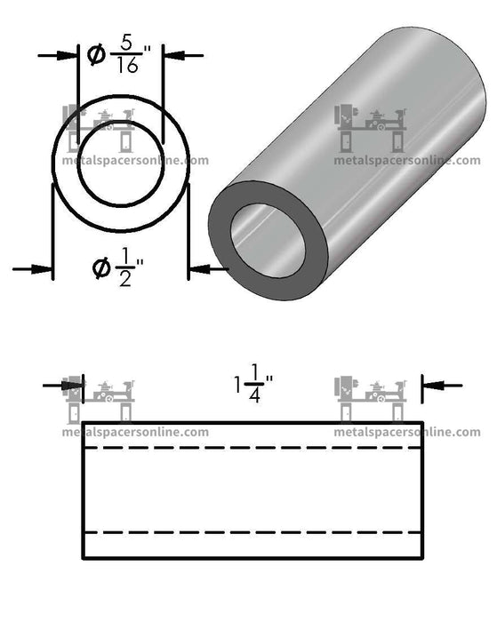 Black Aluminum Spacer 1/2" OD X 5/16" ID - Metal Spacers Online