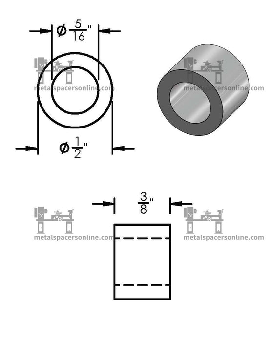 Black Aluminum Spacer 1/2" OD X 5/16" ID - Metal Spacers Online