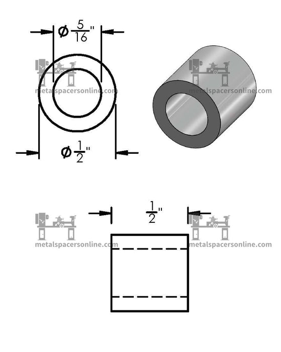 Black Aluminum Spacer 1/2" OD X 5/16" ID - Metal Spacers Online