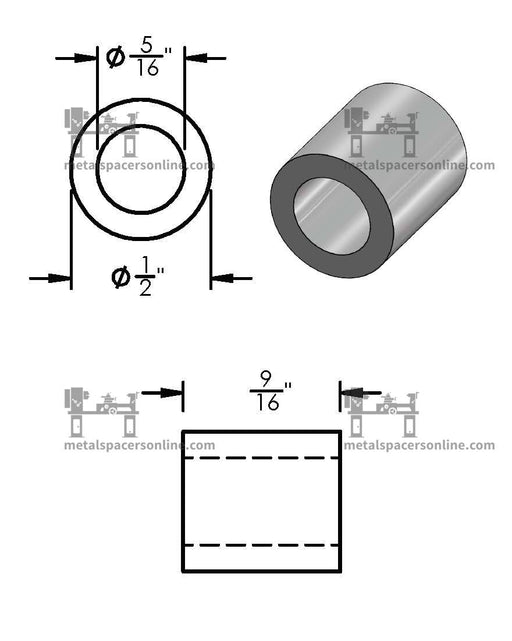 Black Aluminum Spacer 1/2" OD X 5/16" ID - Metal Spacers Online