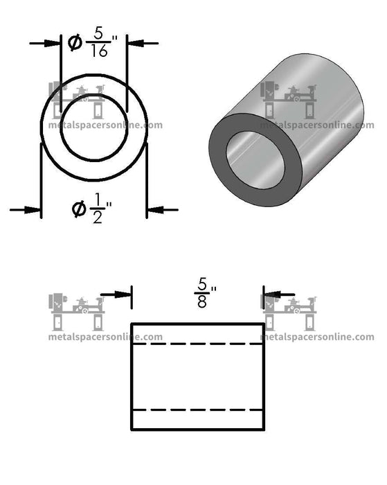 Black Aluminum Spacer 1/2" OD X 5/16" ID - Metal Spacers Online