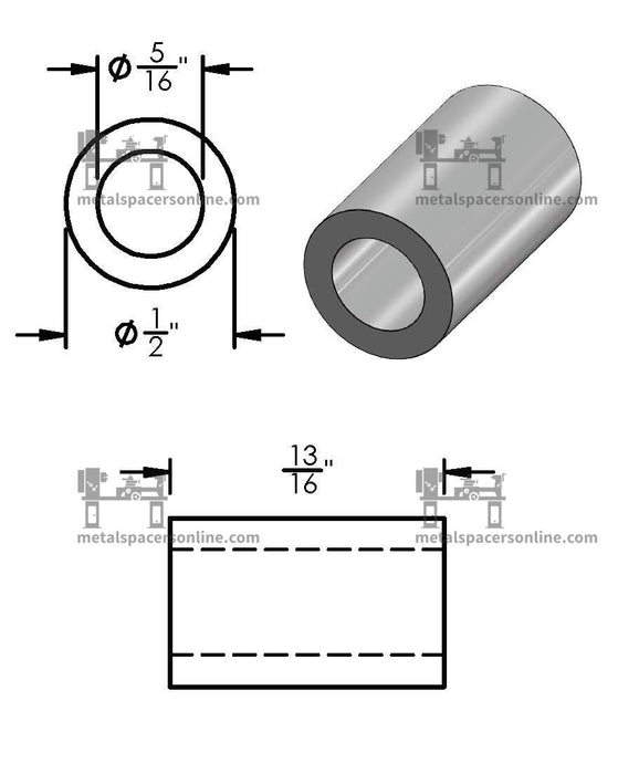 Black Aluminum Spacer 1/2" OD X 5/16" ID - Metal Spacers Online