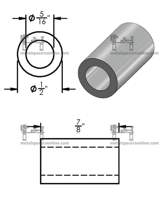 Black Aluminum Spacer 1/2" OD X 5/16" ID - Metal Spacers Online