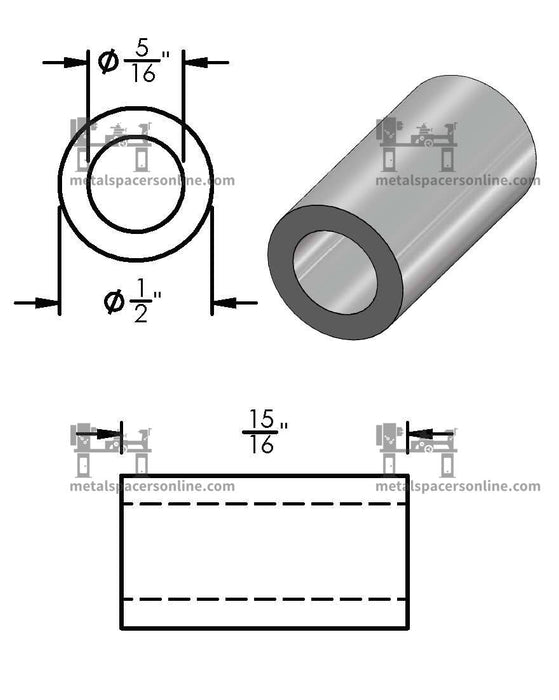 Black Aluminum Spacer 1/2" OD X 5/16" ID - Metal Spacers Online