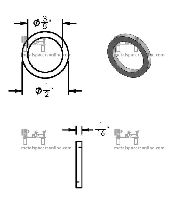 Black Aluminum Spacer 1/2" OD X 3/8" ID - Metal Spacers Online