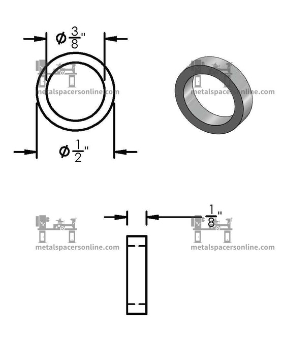 Black Aluminum Spacer 1/2" OD X 3/8" ID - Metal Spacers Online