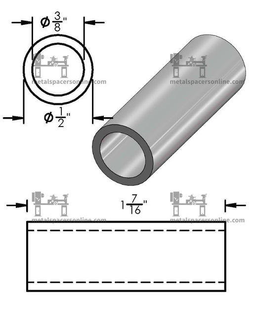 Black Aluminum Spacer 1/2" OD X 3/8" ID - Metal Spacers Online