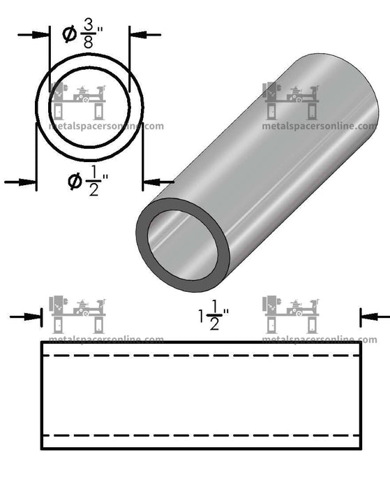 Black Aluminum Spacer 1/2" OD X 3/8" ID - Metal Spacers Online